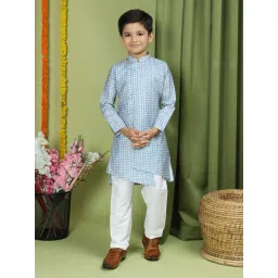 TABARD Kids Sky Blue & White Printed Full Sleeves Kurta with Pyjamas-picture-42