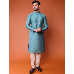 TABARD Men Abstract Embroidered Regular Pure Cotton Kurta With Churidar-picture-28
