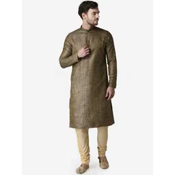 TABARD Men Beige Silk Blend Plain Kurta with Churidar-picture-12