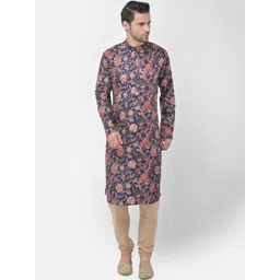 TABARD Men Blue & Red Floral Printed Pure Cotton Kurta with Churidar-picture-16