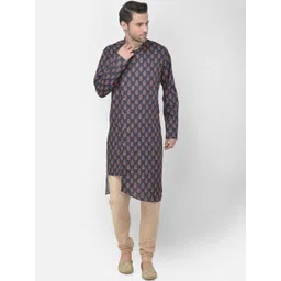 TABARD Men Blue Angrakha Pure Cotton Kurti with Churidar-picture-29