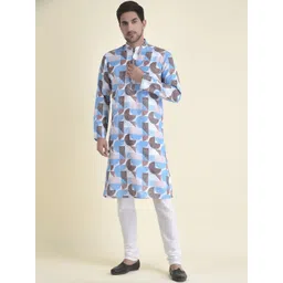 TABARD Men Blue Dyed Pure Cotton Kurta with Churidar-picture-19