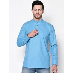 TABARD Men Blue Patchwork Khadi Cotton Kurta-picture-14