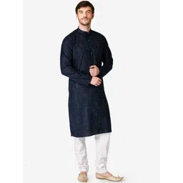 TABARD Men Blue Regular Pure Cotton Checks Kurta with Pyjamas-picture-38