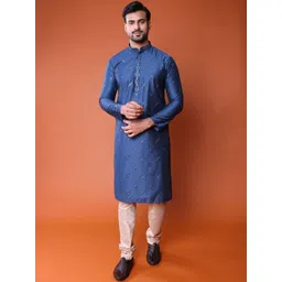 TABARD Men Ethnic Motifs Embroidered Regular Sequinned Pure Cotton Kurta with Churidar-picture-27