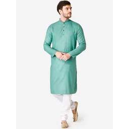 TABARD Men Green Checked Cotton Kurta-picture-17