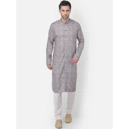 TABARD Men Grey Cotton Printed Kurta With Churidar-picture-14
