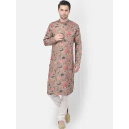 TABARD Men Olive Green Printed Pure Cotton Angrakha Kurta-picture-15