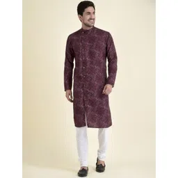 TABARD Men Purple Printed Mandarin Collar Cotton Kurta-picture-10