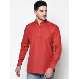 TABARD Men Red Cotton Solid Kurta-picture-15