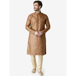TABARD Men Red Silk Blend Solid Kurta with Churidar-picture-18