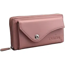 tabiba Women's Premium Leather Wallet | Elegant Zip & Button Closure Purse with Multiple Compartments | Stylish Long Clutch for Everyday Use (Pink)-picture-22