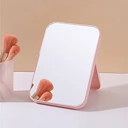 Table Desk Simple Design Vanity Makeup Mirror, Portable Folding Mirror with Stand 90°Adjustable Rotation, Travel Make Up Mirror, Makeup Mirror for Shower Shaving (Light Pink)-picture-54