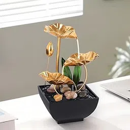 Tabletop Water Fountain, Home Decor Ornaments with Waterfall Desktop Leaf Fountains, Deep Basin & Natural River Rocks Indoor Zen Relaxation for Office, Living Room, Bedroom Decor-picture-22