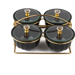 tachiso Ceramic Candy Bowl Ceramic Condiment Bowls | Jar set of 4 with Lid & Stand| Dining Table Containers-picture-10