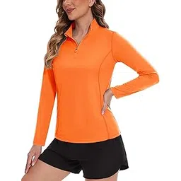 tacvasen Women's UPF 50+ Shirts Long Sleeve Sun Protection Shirts Lightweight Summer Quick Dry Shirts, Orange, Medium-picture-17