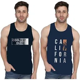 tadeo Printed Sleeveless Tshirt for Men Combo | Sando/Baniyan/Ganji Tank Top Gym Vest for Boys | Round Neck Dryfit T-Shirt for Sports Workouts, Vacations and Beaches | Pack of 2 Navy Blue & Blue L-picture-12