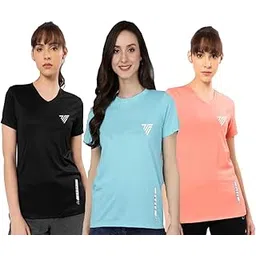 tadeo Women's Slim Fit Dry Fit Round Neck Sports T-Shirt | Quick Dry, Sweat-Wicking & Lightweight Activewear | Stretchable & Gym, Running, Yoga, Workout & Casual Wear Tee (Pack of 3) Multicolor L-E-picture-38