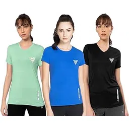 TADEO Women's Slim Fit Dry Fit Round Neck Sports T-Shirt | Quick Dry, Sweat-Wicking & Lightweight Activewear | Stretchable & Gym, Running, Yoga, Workout & Casual Wear Tee (Pack of 3) Multicolor L-Q-picture-42