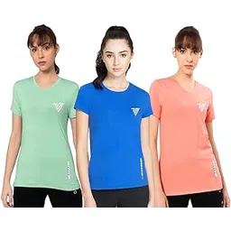 tadeo Women's Slim Fit Dry Fit Round Neck Sports T-Shirt | Quick Dry, Sweat-Wicking & Lightweight Activewear | Stretchable & Gym, Running, Yoga, Workout & Casual Wear Tee (Pack of 3) Multicolor S-W-picture-16