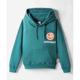 Taeko Fleece Knit Full Sleeves Hooded Sweatshirt With Smiley Print & Kangaroo Pockets - Navy Blue-picture-16