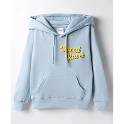 Taeko Full Sleeves Hooded Fleece Sweatshirt with Kangaroo Pocket & Text - Light Blue-picture-13
