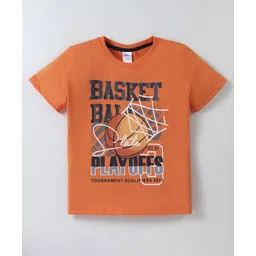 Taeko Single Jersey Half Sleeves T-Shirt with Basket Ball Print - Orange-picture-25