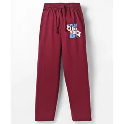 Taeko Single Jersey Knit Full Length Lounge Pant With Text Print - Wine-image-16