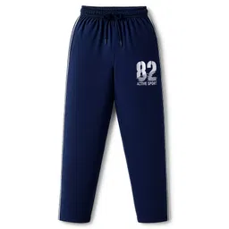 Taeko Single Jersey Knit Full Length Track Pant With Text Print - Navy Blue-image-34