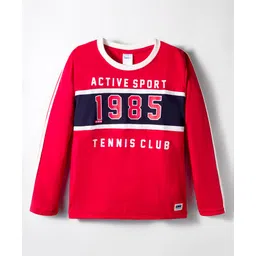 Taeko Single Jersey Knit Full Sleeves T-Shirt with Sport Theme Text Print - Red-image-37