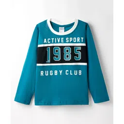 Taeko Single Jersey Knit Full Sleeves T-Shirt with Sport Theme Text Print - Teal Blue-image-35