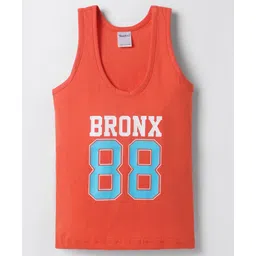 Taeko Single Jersey Knit Sleeveless Text Printed Vests - Orange-image-0