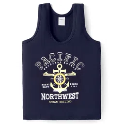 Taeko Single Jersey Knit Sleeveless Vest with Text Print - Navy Blue-image-1