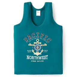 Taeko Single Jersey Knit Sleeveless Vest with Text Print - Teal Blue-image-2