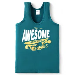Taeko Single Jersey Knit Sleeveless Vest with Text Print - Teal Blue-image-5