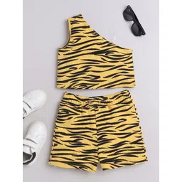 taffykids Girls Animal Printed One Shoulder Pure Cotton Crop Top with Shorts-picture-10