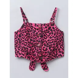 taffykids Girls Animal Printed Shoulder Straps Linen Crop Top-picture-11