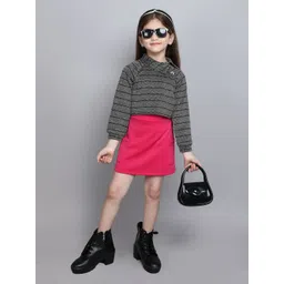 taffykids Girls Striped Shirt Collar Top With Skirt-picture-31