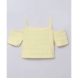 Taffykids Half Cold Shoulder Sleeves Striped Textured Crop Top - Yellow-picture-21