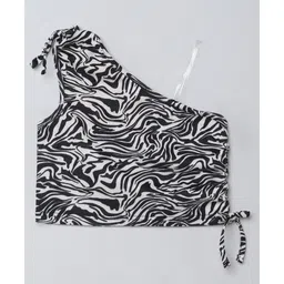 Taffykids One Shoulder Marble Printed Crop Top - Black & Off White-picture-10