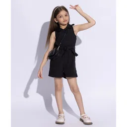 Taffykids Sleeveless Solid Blazer Style Jumpsuit - Black-picture-18