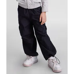Taffykids Twill Full Length Pockets Detailed Solid Parachute Pants - Black-image-5