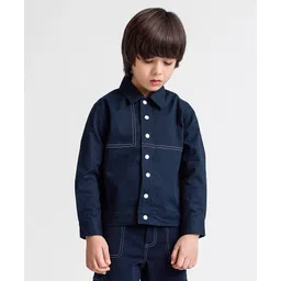 Taffykids Twill Full Sleeves Stitch Detailed Jacket - Navy Blue-image-13