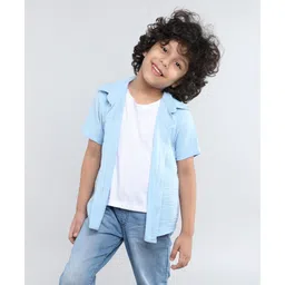 Taffykids Twill Half Sleeves Solid Shirt With Attached Tee - Blue & White-image-1