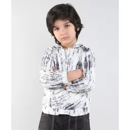 Taffykids Velvet Full Sleeves Tie Dye Hoodie - Off White & Blue-picture-24