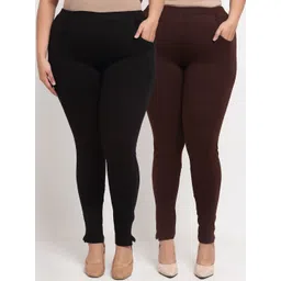 tag 7 plus KLOTTHE Women Plus Size Pack of 2 Black & Brown Solid Leggings-picture-19