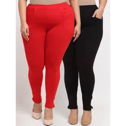 tag 7 plus KLOTTHE Women Plus Size Pack of 2 Red & Black Solid Leggings-picture-14