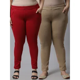 TAG 7 PLUS Plus Size Women Pack of 2 Beige And Red Woolen Leggings-picture-32