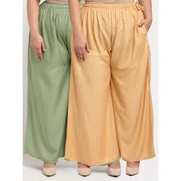 TAG 7 PLUS Women Beige & Green Pack of 2 Ethnic Palazzos-picture-21