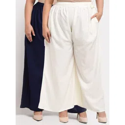 TAG 7 PLUS Women Pack of 2 Off White & Navy Blue 2 Ethnic Palazzos-picture-13